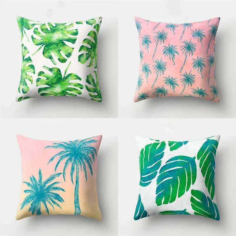 Office Living Room Home Pillowcase Green Leaf Coconut Tree Pattern Pillowcase Car Ornaments