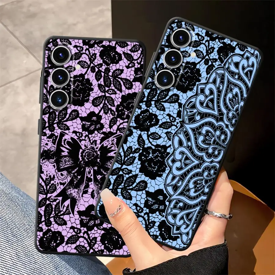 Black Lace Cool Phone Cover Case for Samsung Galaxy A36 A23 A25 A16 A37 A06 A05 A73 A51 A57 A15 A52 A55 A53 A17 A70 A41 A50 A13