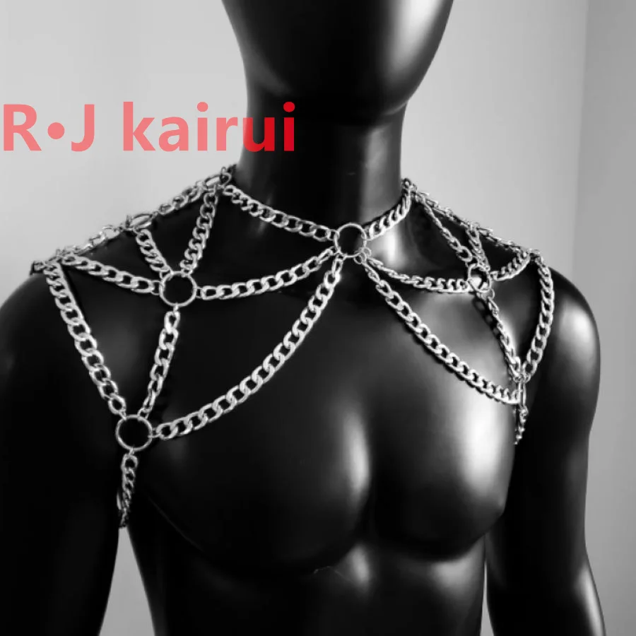 Fashion RJM03 Handmade Gold Men Chains Jewelry Unique Punk Necklace Shoulder Chains Cosplay Jewelry 2 Colors view 2