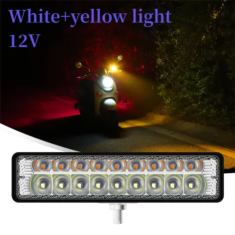 1pcs Motorcycle Double Row 18SMD LED Spotlight High Bright Work Light Offroad Automobile Truck Driving Lamp White Yellow