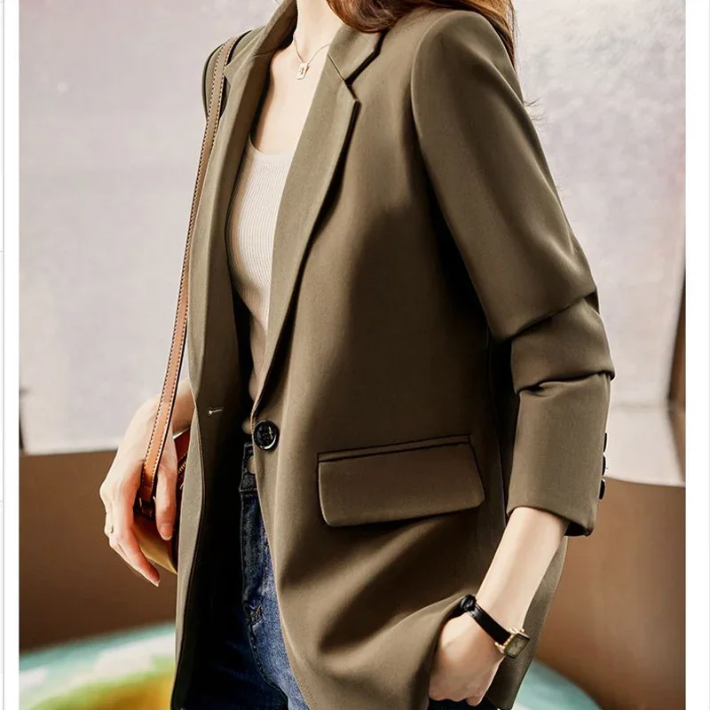 Casual Fashion Small Suit Jacket for Women\'s Spring Autumn New Professional High-end No Ironing Trendy Single Buckle Suit Top