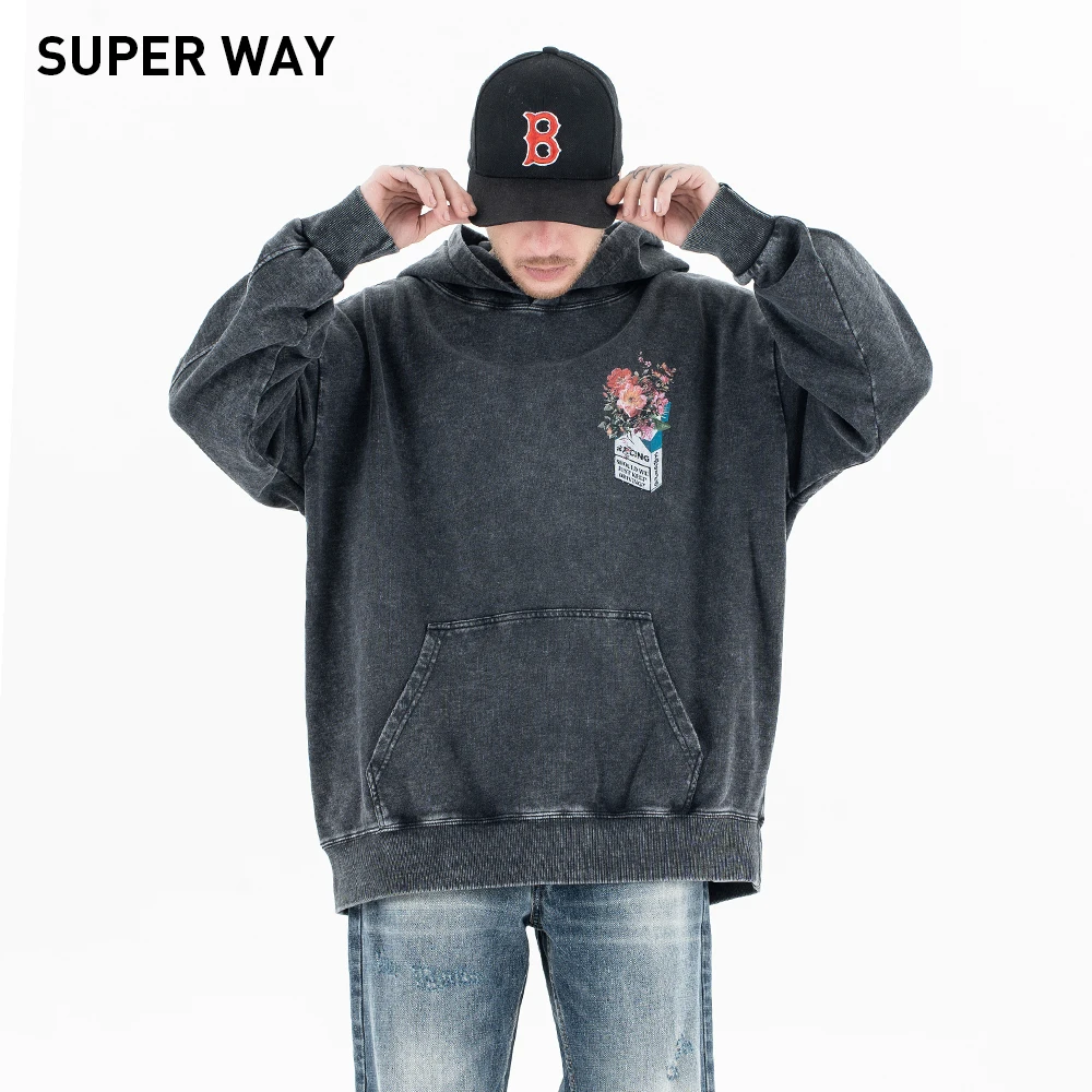 

Superway Original Design Graffiti Printed Streetwear Hoodie Men Oversized Vintage Hip Hop Washed Loose Niche American Style Tops