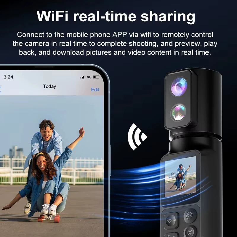 New Portable Handheld DV Wireless WiFi 350 Degree Rotation Action Camera 6K Sports DV Recorder Waterproof Screen High CMOS