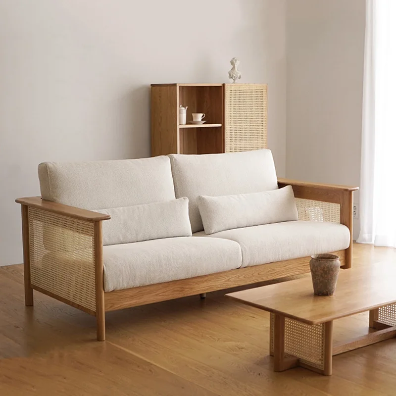 

Rattan sofa Japanese living room log rattan chair combination