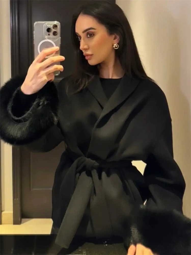 Trendix Fox Fur Woolen Women's Autumn Coat Fashion Patchwork Double-Sided Wool Overcoat 2025 New Elegant Office Commuter Jacket