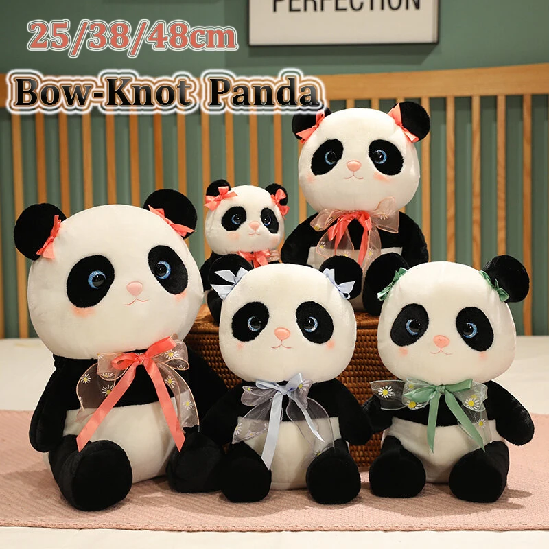 25/38/48cm Kawaii China Bow-knot Panda Plush Toys Cute Soft Black-and-white Stuffed Pillow Dolls for Kids Birthday Gifts