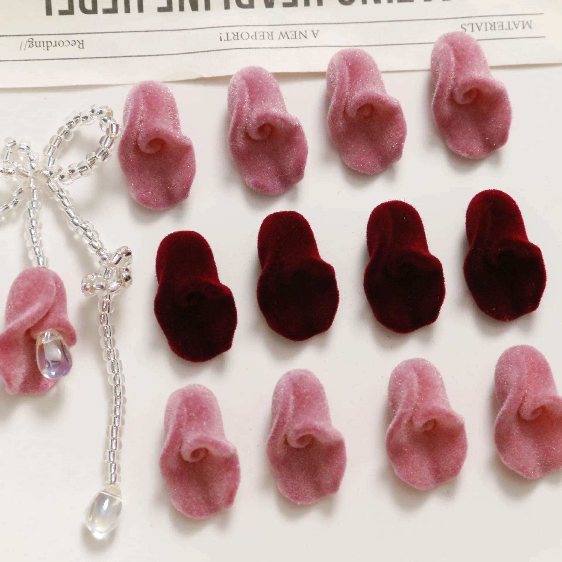 Winter style 50pcs/lot color flocking flowers cartoon velvet rose florals beads diy jewelry earring/garment accessory