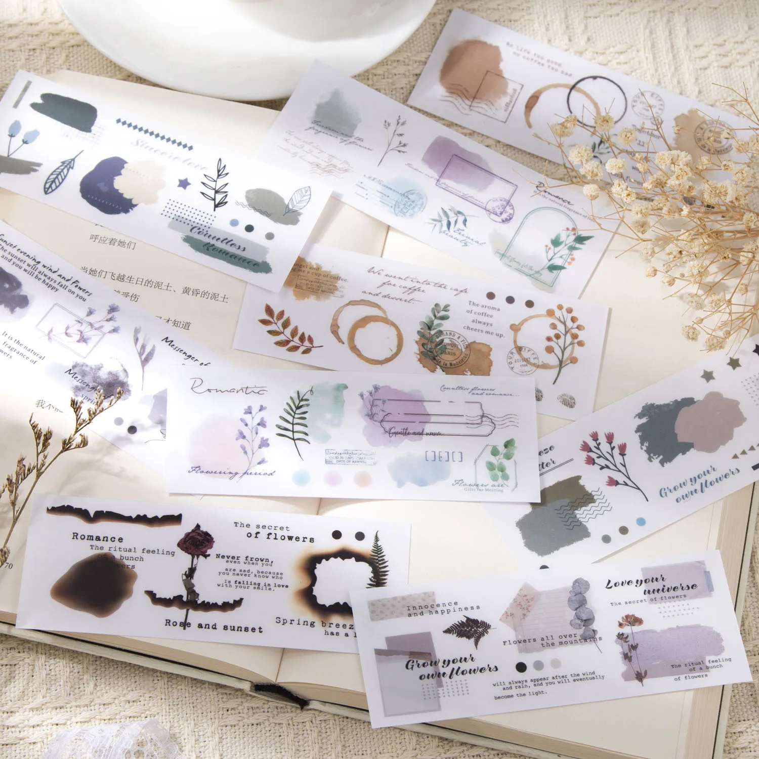 5 Sheets A Spring Breeze Series Literary Watercolor Smudge Transparent PVC Transfer Sticker Creative DIY Collage Deco Stationery