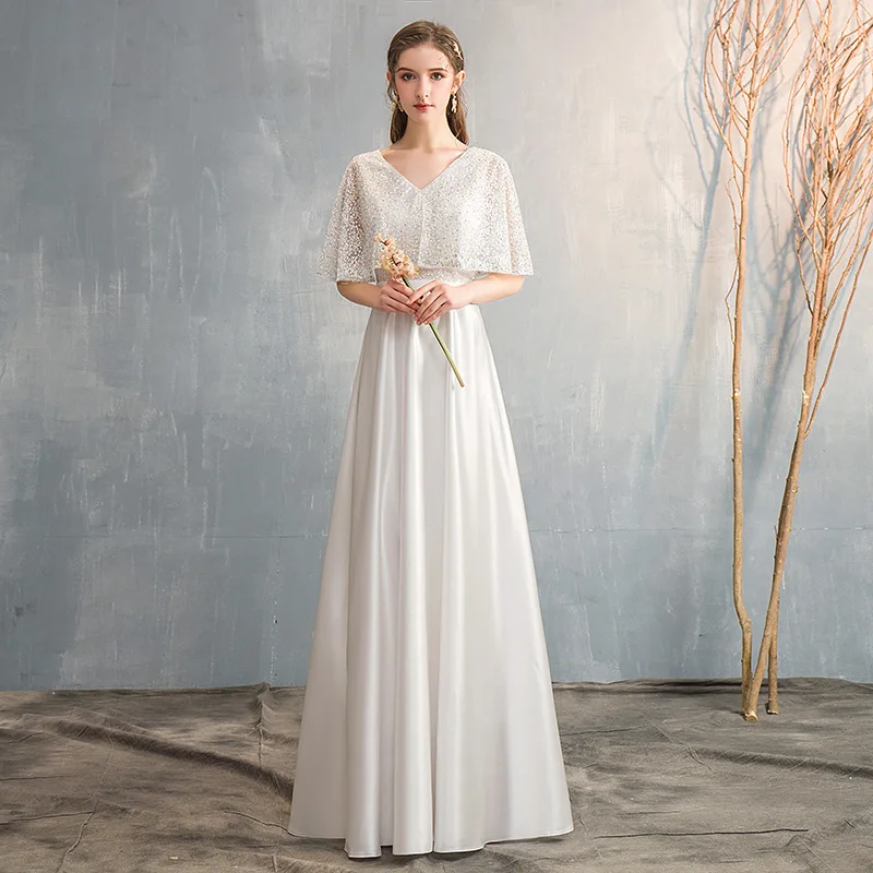 Fashionable New Chorus Dress Women's Evening Dress Elegant Long One Shoulder Drifting Sleeves V-neck Host Dress Performance