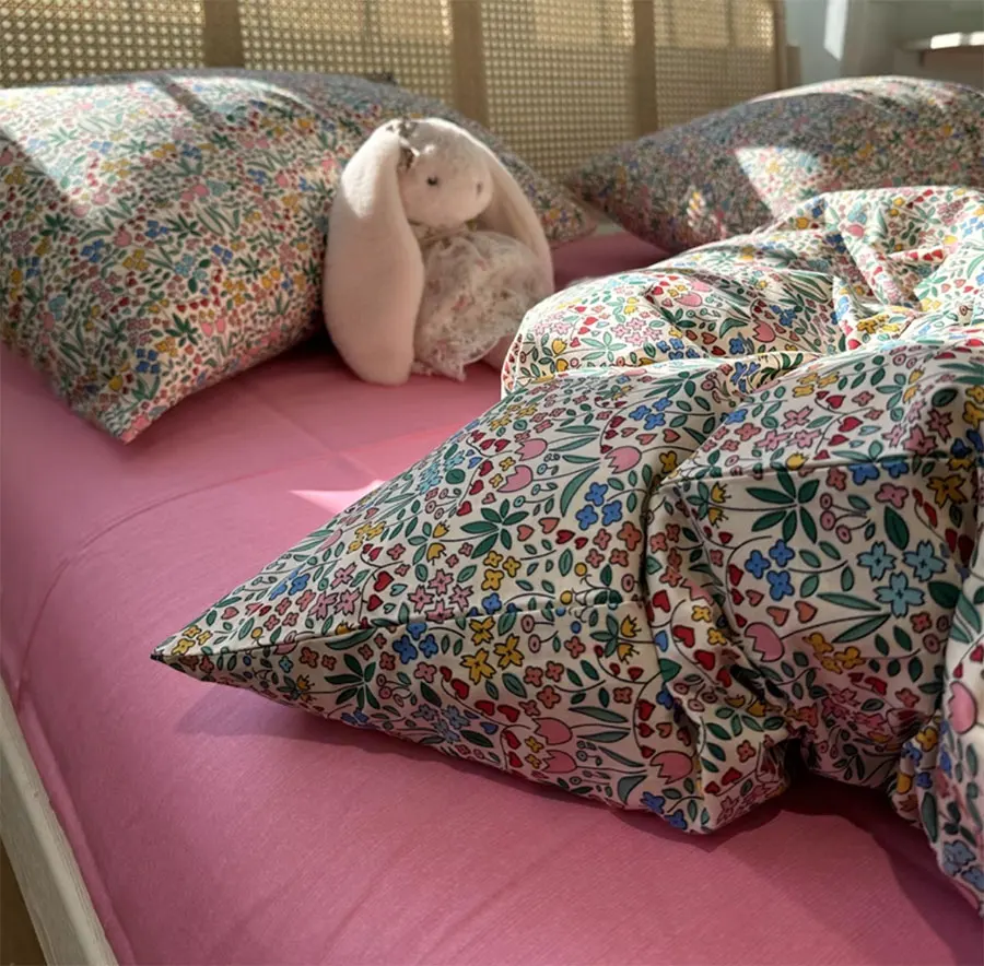 

Romantic sweet colorful flower bedding set,twin full queen king red yellow cotton home textile bed sheet pillow case quilt cover
