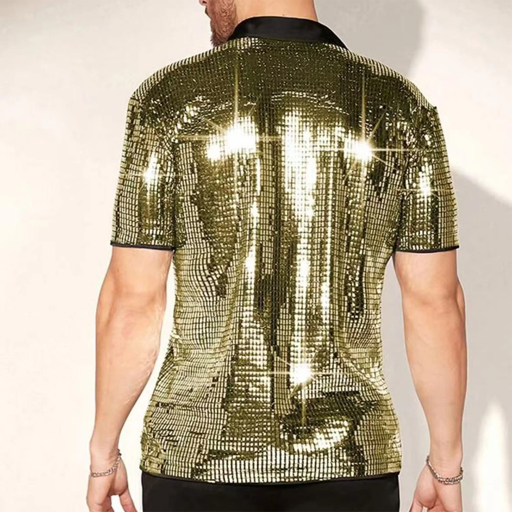 

Повседневная рубашка для праздников с блестящими пайетками, модная одежда для ночного клуба, L, фиолетовая стильная рубашка для вечеринок для мужчин и мужчин