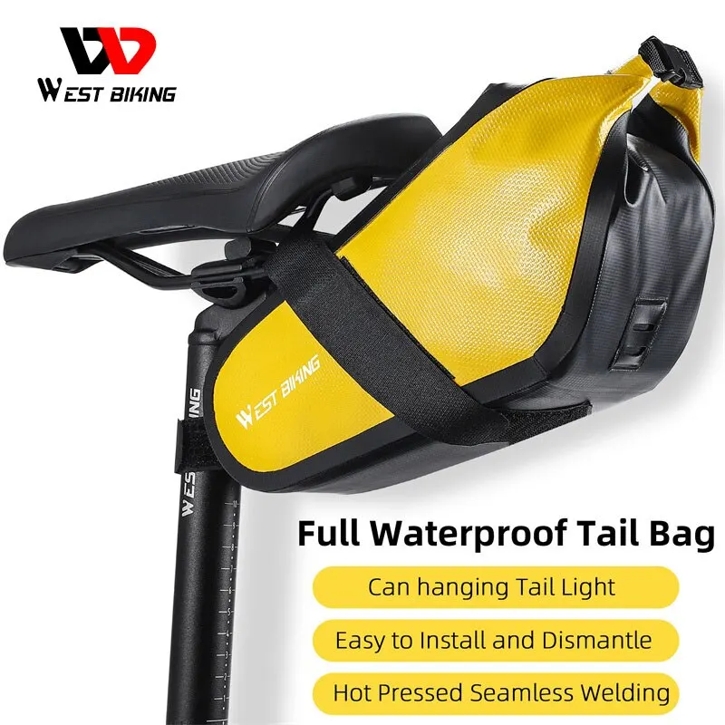 WEST BIKING Waterproof Saddle Bag Tools Storage Rear Seat Tail Bag 2.3L MTB Road Bicycle Roll Closure Pouch Cycling Accessories