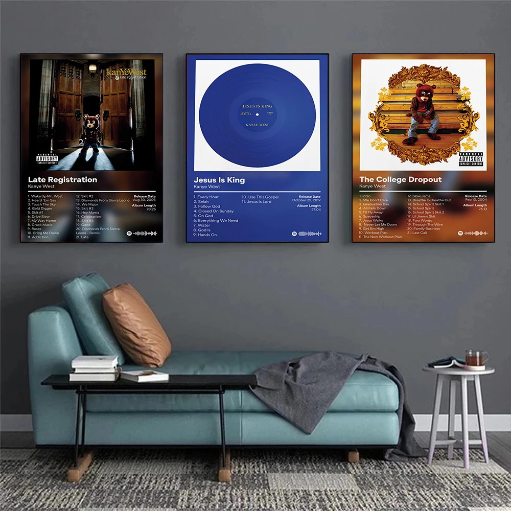 Rap Star Kanye West Music Album Bear Throne Heartbreak Track List Poster Canvas Paintings Wall Art Pictures Home Decor — zdjęcie 4