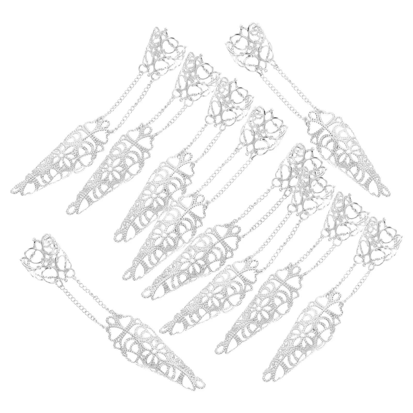 

10Pcs Halloween Hand Jewelry Finger Nail Tip Claw Rings Gothic Queen Cosplay Nails Accessories Performance Stage Charm Bracelets