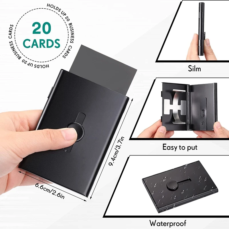 Slide Out Business Card Holder, Thumb Drive, Metal Case para Cartão de Crédito ID, Pacote 4