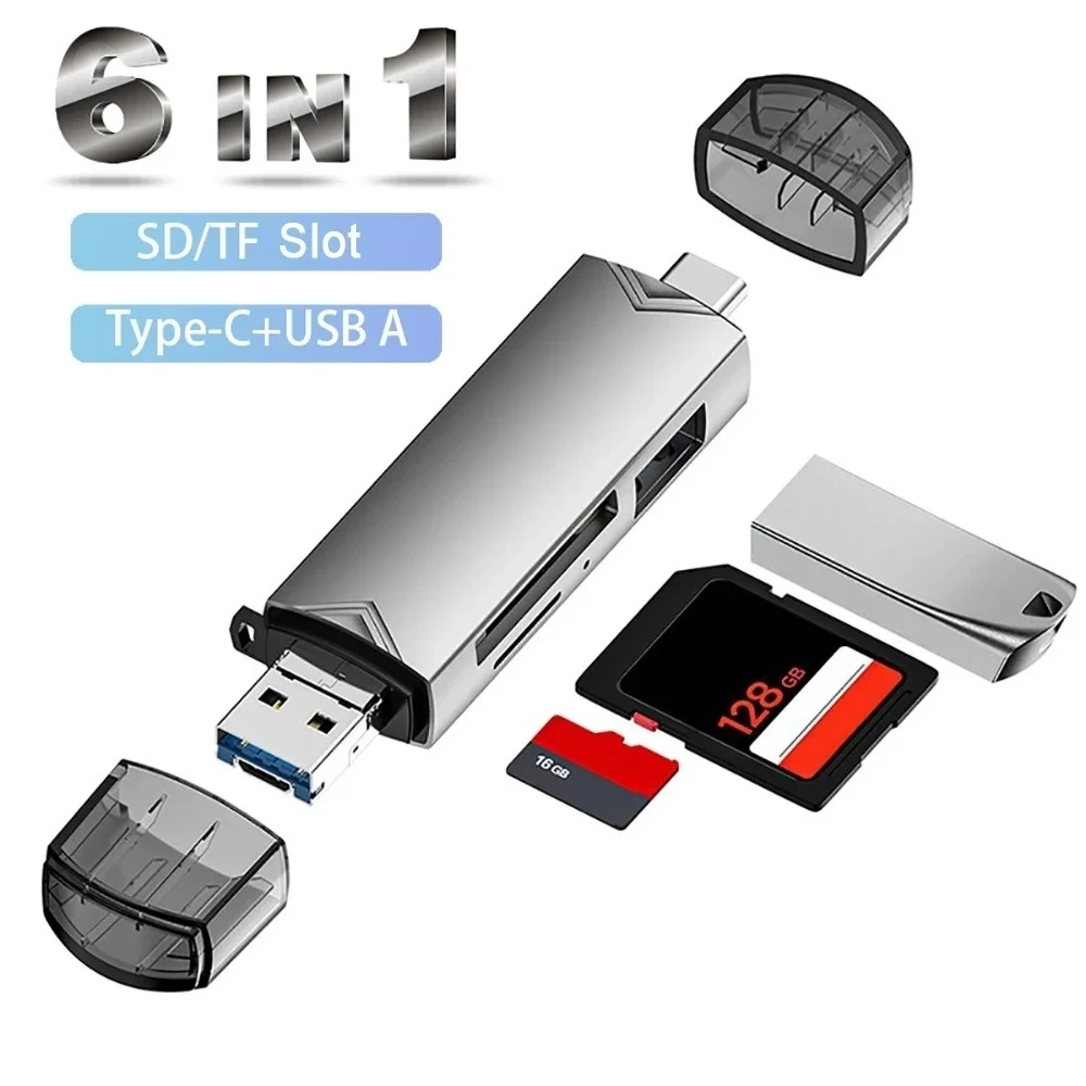 

Многофункциональный картридер 6-в-1 Type-C OTG USB 3.0 для карт Micro TF SD, адаптер для телефонов, ноутбуков, компьютеров, USB-флеш-накопителей, U-дисков