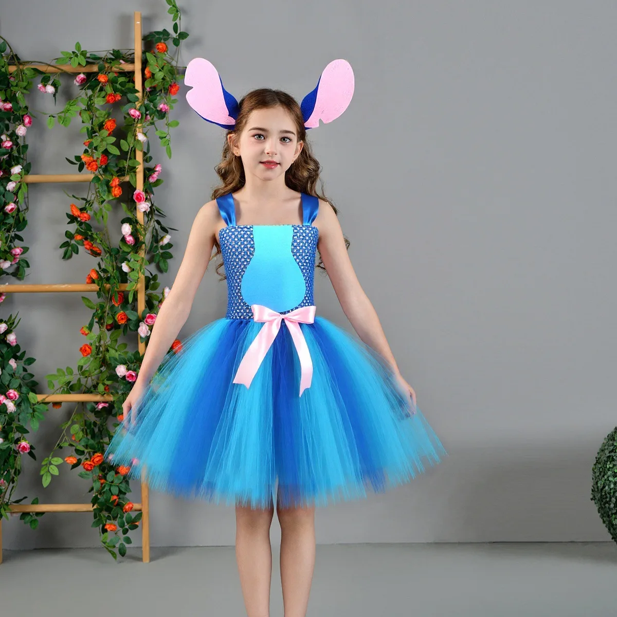 

Stitch Cosplay Costume Baby Girls Alien Cartoon Animal Fancy Tutu Dress Halloween Carnival Party Outfit with Ears Hairbow
