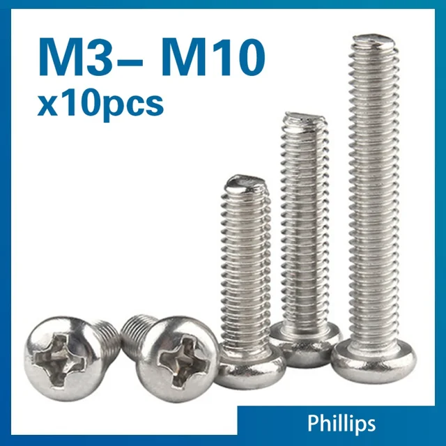 10 SZTUK/LOT Śruby z łbem okrągłym z wgłębieniem krzyżowym PM M3 M3.5 M4 M5 M6 M8 M10 A2-70 Śruba maszynowa Phillips ze stali nierdzewnej