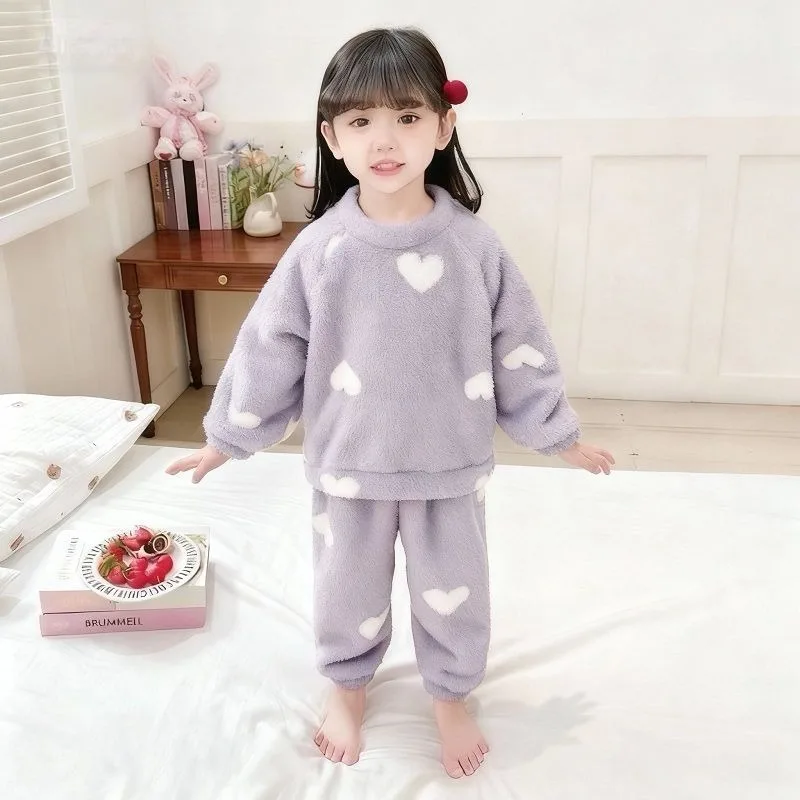 

Kids Flannel Pajamas 2025 Winter Kids Coral Fleece Loungewear for Girls Babies Warm Soft Autumn Winter Children's Sleepwear Sets