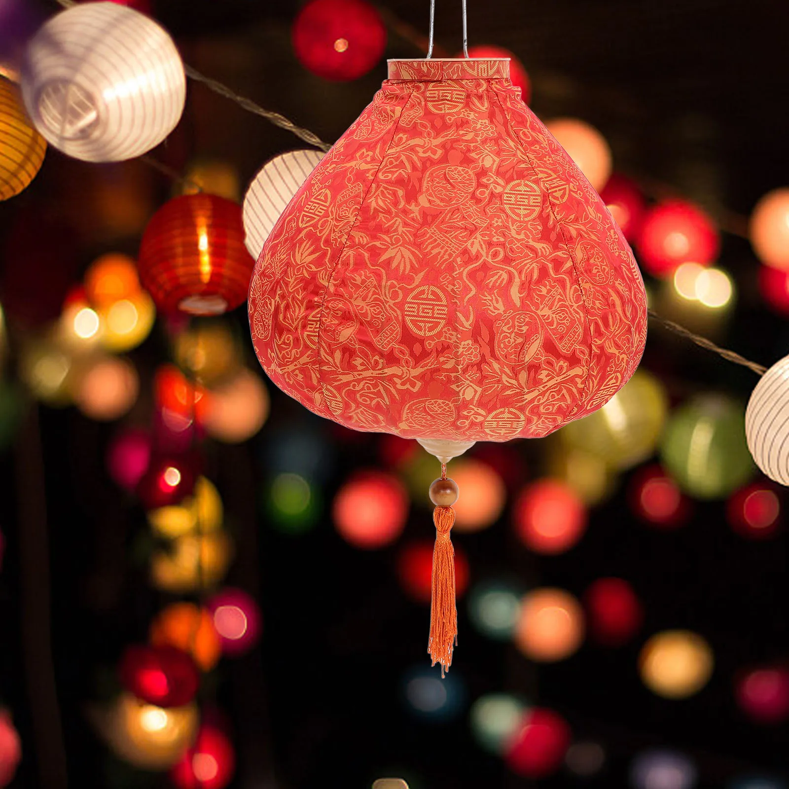 

Lighted Tassel Cloth Lantern for Outdoor Celebration Festive Decorative Hanging Garden Porch Solar Powered Vintage Style