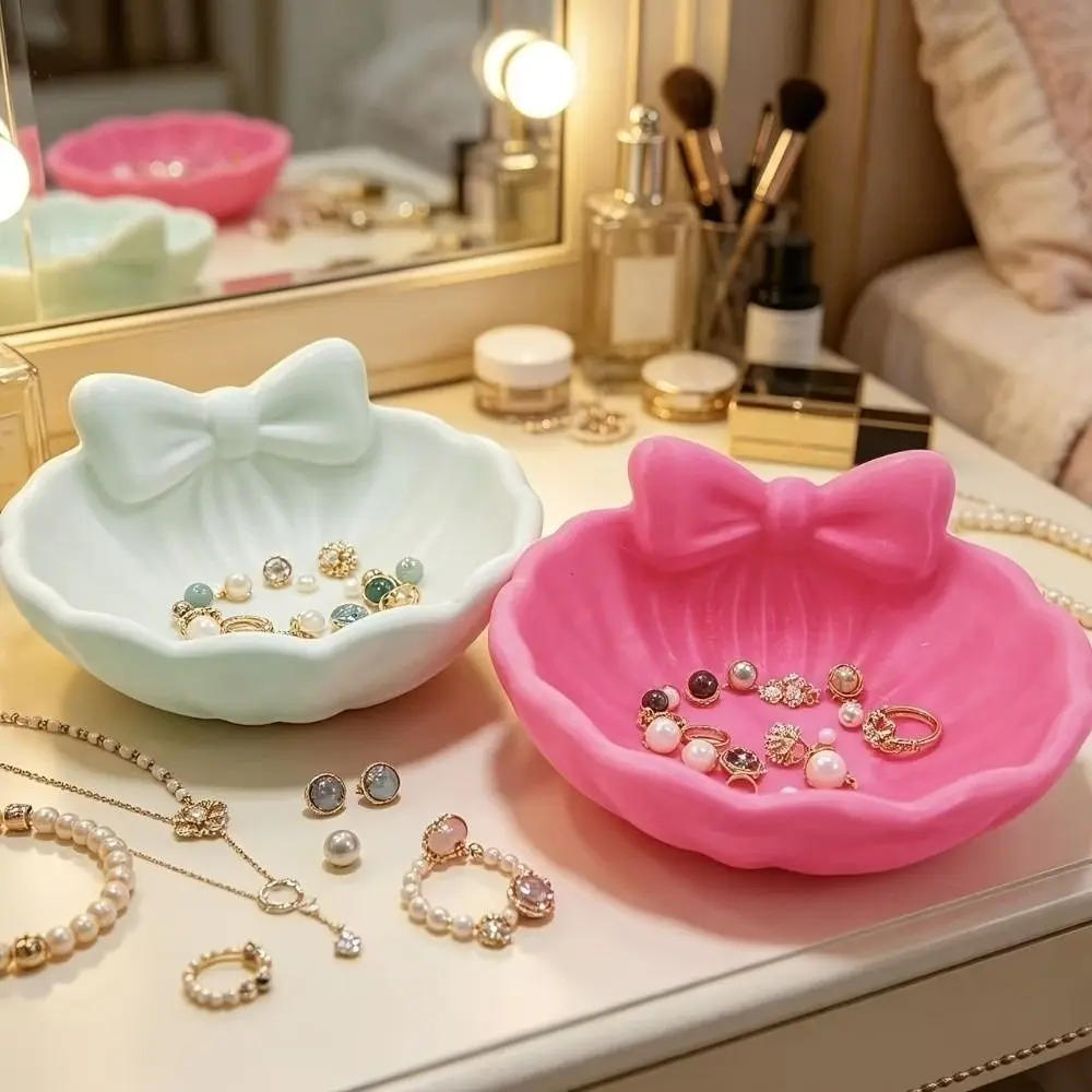 3D Printed 3D Printed Bow Storage Box Love Heart Shell Shape Bowknot Bow Jewelry Tray Large Capacity Desktop Organizer