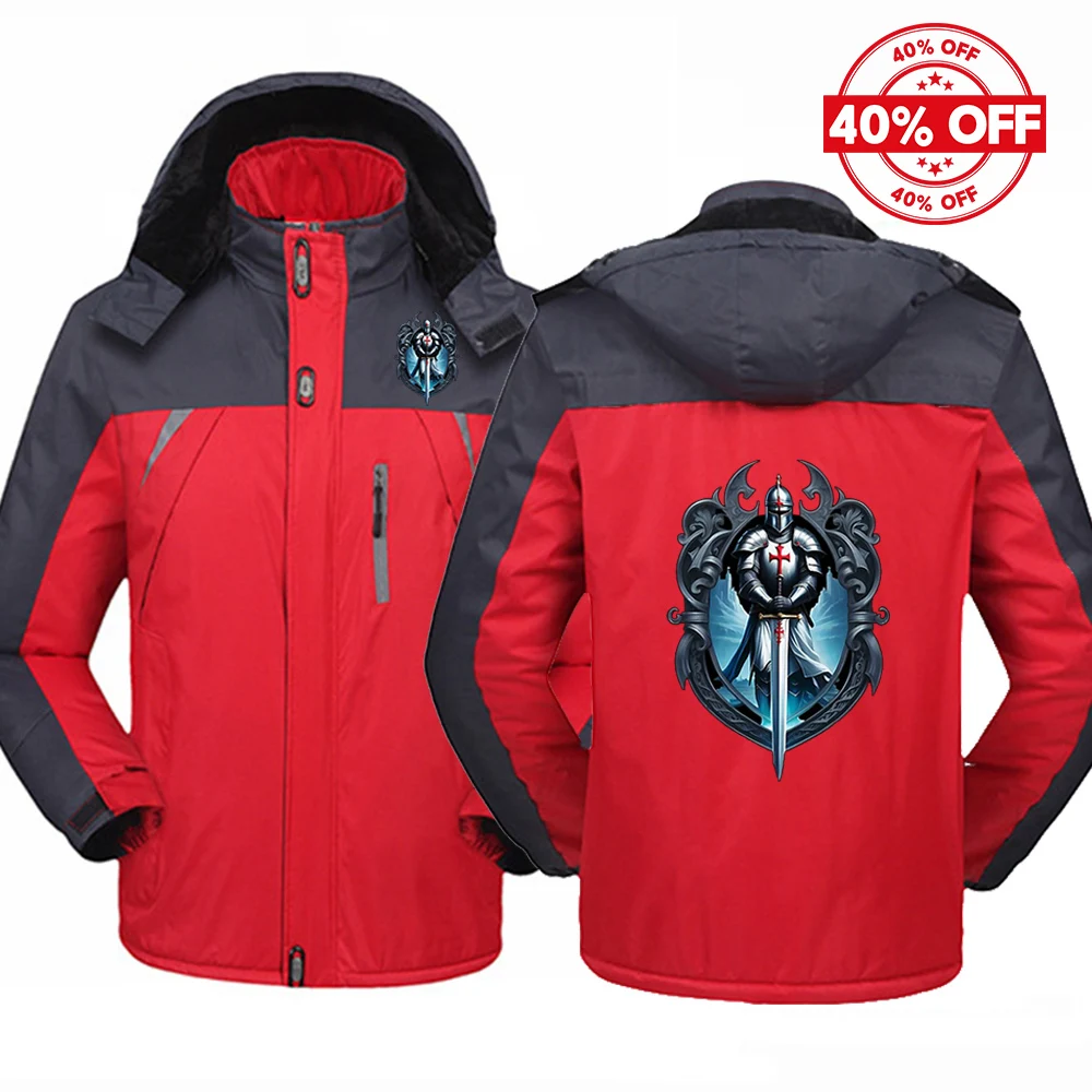 

2025 Patchwork Hooded Jacket Autumn Winter Man's Thicken Comfortable Hoodies Knights Templar Pattern Logo Print Windproof Coat