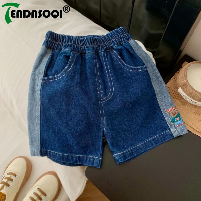 

Toddler Children Clothing 아동복 Denim Shorts Summer Kids Baby Boys Bear Letter Patchwork Korean Version Thin Casual Pants 3M-6Y