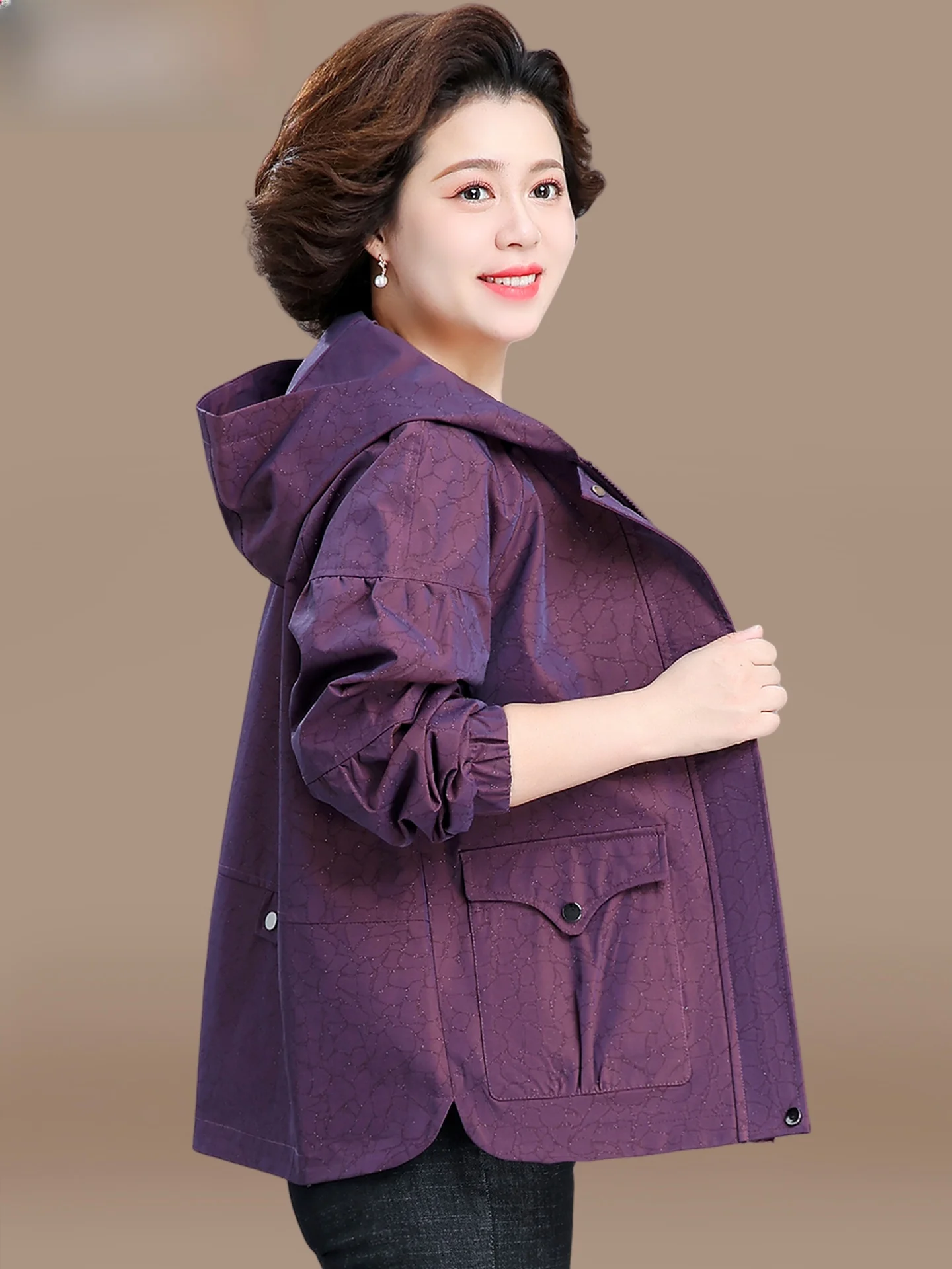 

plus Size Spring Autumn ort Jaet for Women Casual Sle Windproof Zipper Closure round Ne Korean Faion Middle-Aged Women