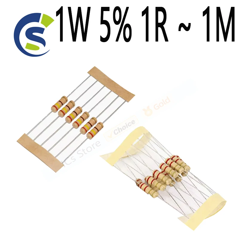 100pcs/lot  Carbon Film Resistor 2.2R 10R 22R 47R 51R 100R 150R 470R 1K 4.7K 10K 47K 1 2.2 10 22 47 51 100 150 470 1W 5% 1R ~ 1M