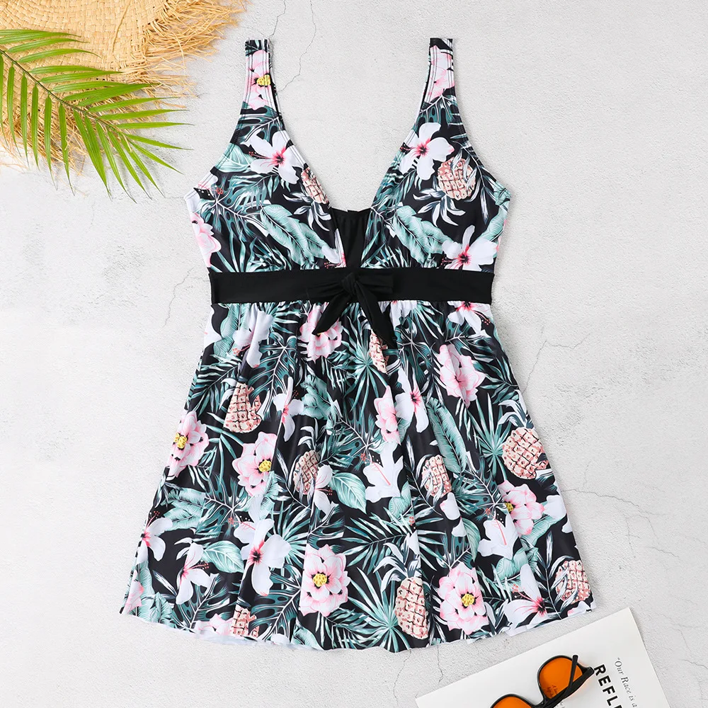 

One Piece Girls Swimsuit 2024 New Floral Print Children Swimwear Swim Dress Bodysuit Summer Kids Beach Wear Bathing Suit Teens