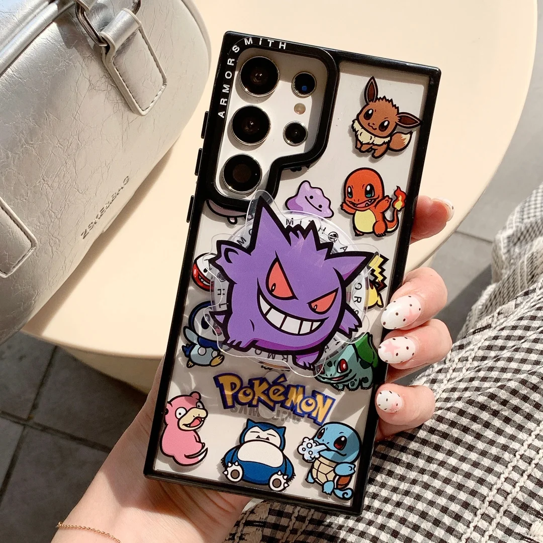 أنيمي P-Pokemon Gengar حامل مغناطيسي حامل حافظة شفافة مضادة للصدمات لهاتف سامسونج جالاكسي S25 S24 Ultra S23 FE Plus غطاء خلفي ﻿ ﻿ ﻿
