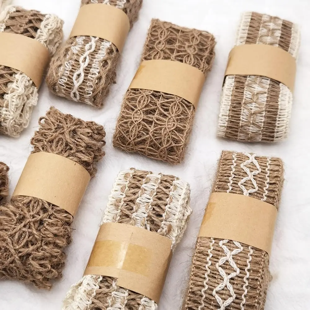 2 Meters Burlap Ribbons Natural Jute Ribbon for DIY Arts and Crafts Gift Warrping Wedding Party Christmas Festival Decoration