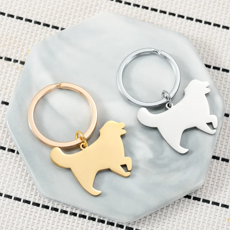 

Customize Couple Golden Retriever Stainless Steel Keychain Cute Puppy Backpack Pendant Pet Lovers Gift