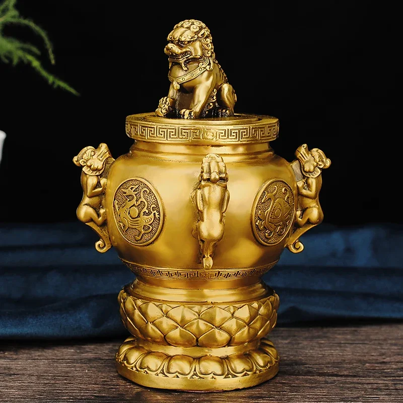 

Feng Shui Attract Wealth Pure Copper Treasure Bowl Money Jar Ornaments Brave Home Desktop Decoration