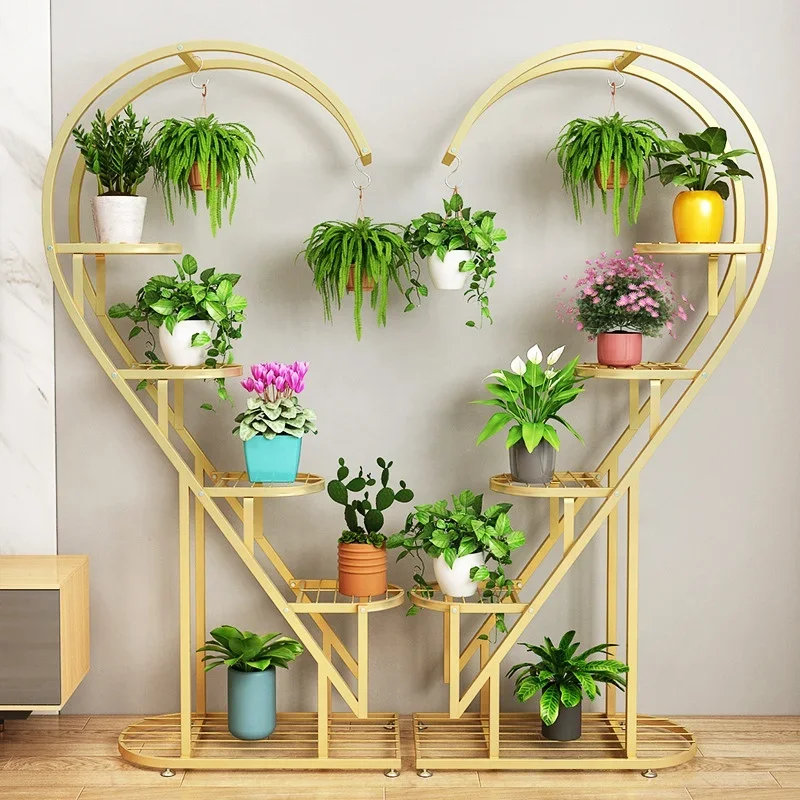 Multi-layer Tiers Metal Plant Stands Holders Wrought Iron Plant Shelf Heart-shaped Flower Stand Metal Display Stands