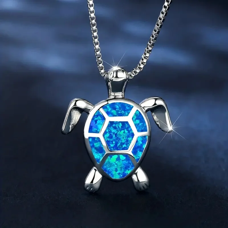 Steel Fun Jewelry Sea Turtle Animal Pendant Female Blue Crystal Wedding Jewelry Charms Necklace For Women Neck Chain Accessories