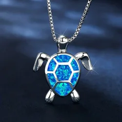 Steel Fun Jewelry Sea Turtle Animal Pendant Female Blue Crystal Wedding Jewelry Charms Necklace For Women Neck Chain Accessories