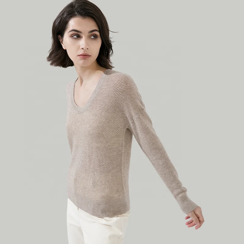 High Quality Round Neck 100% Cashmere Knitwear Women\'s Pullover Jumper Knit Tops Ladies Mesh Sweaters Sexy Clothes