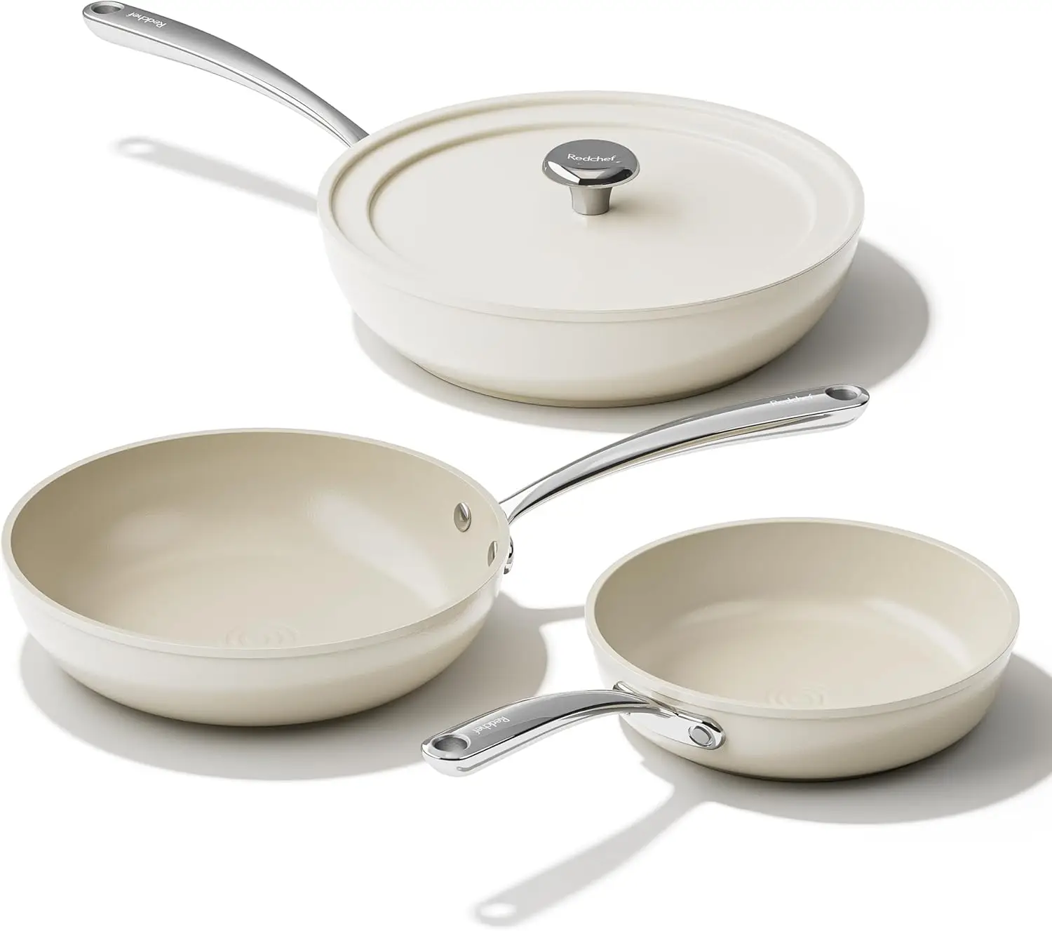 

4-Piece Ceramic Non-Stick Frying Pan Set with Lids, 8" 9.5" 11" Sizes, Oven & Dishwasher Safe, PFAS-Free