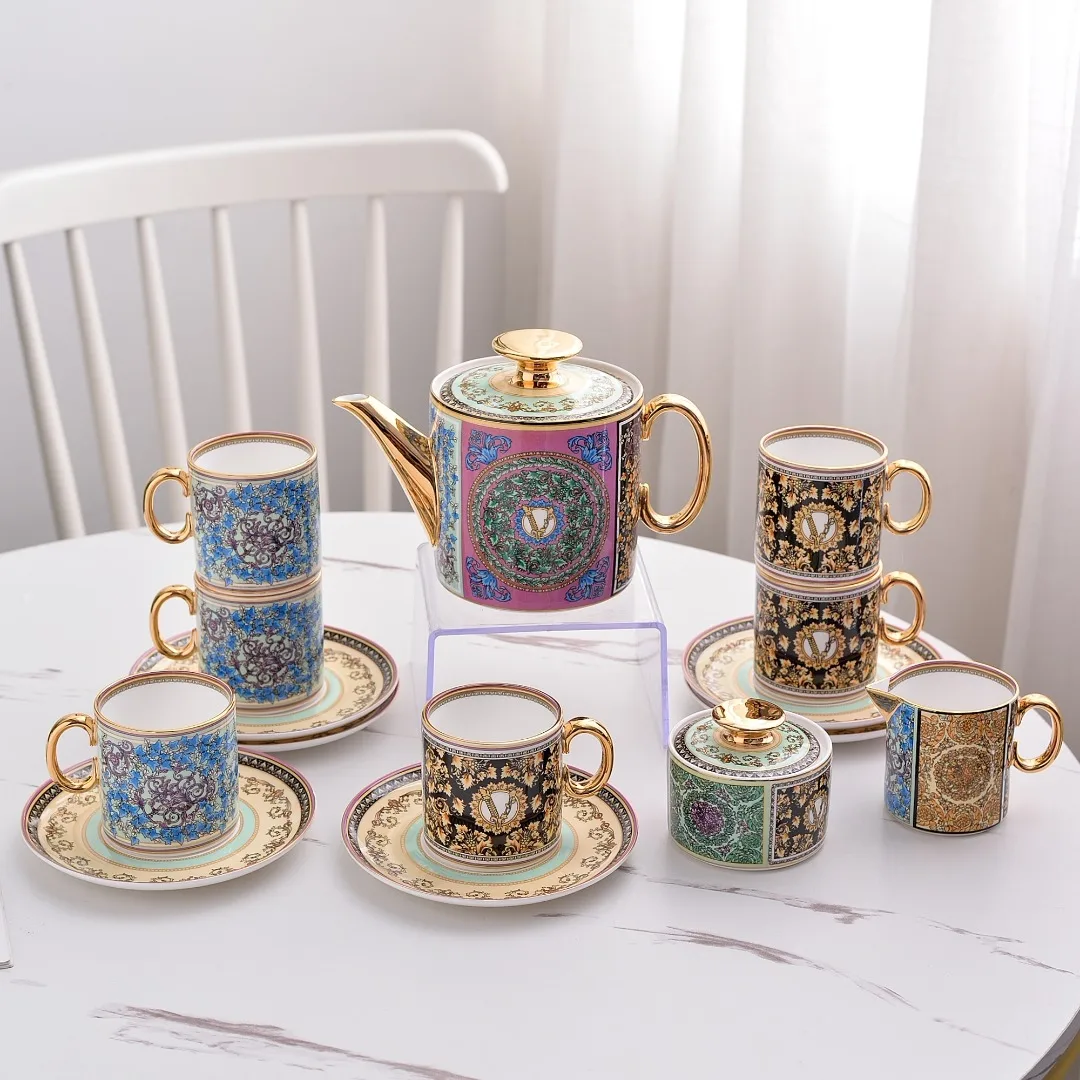 New European Color Pattern 15-piece Ceramic Tea Set Coffee Set