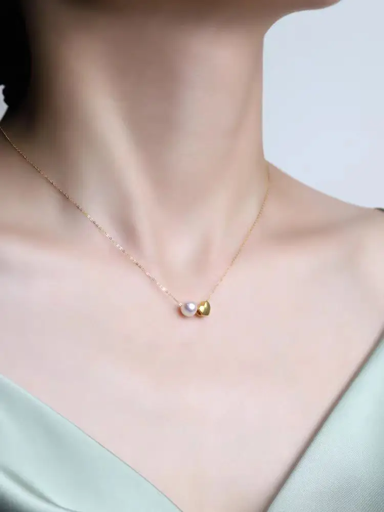 

SMILE Danshui Pearl Full Gold Love 18K Gold Necklace AU750 Collar Chain Women's Boutique Jewelry Gift for Girlfriend X0023