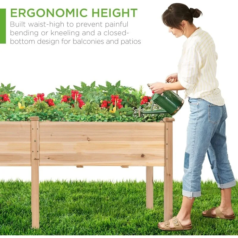 72x23x30in Raised Garden Bed, Elevated Wood Planter Box Stand for Backyard, Patio, Balcony w/Divider Panel, 6 Legs