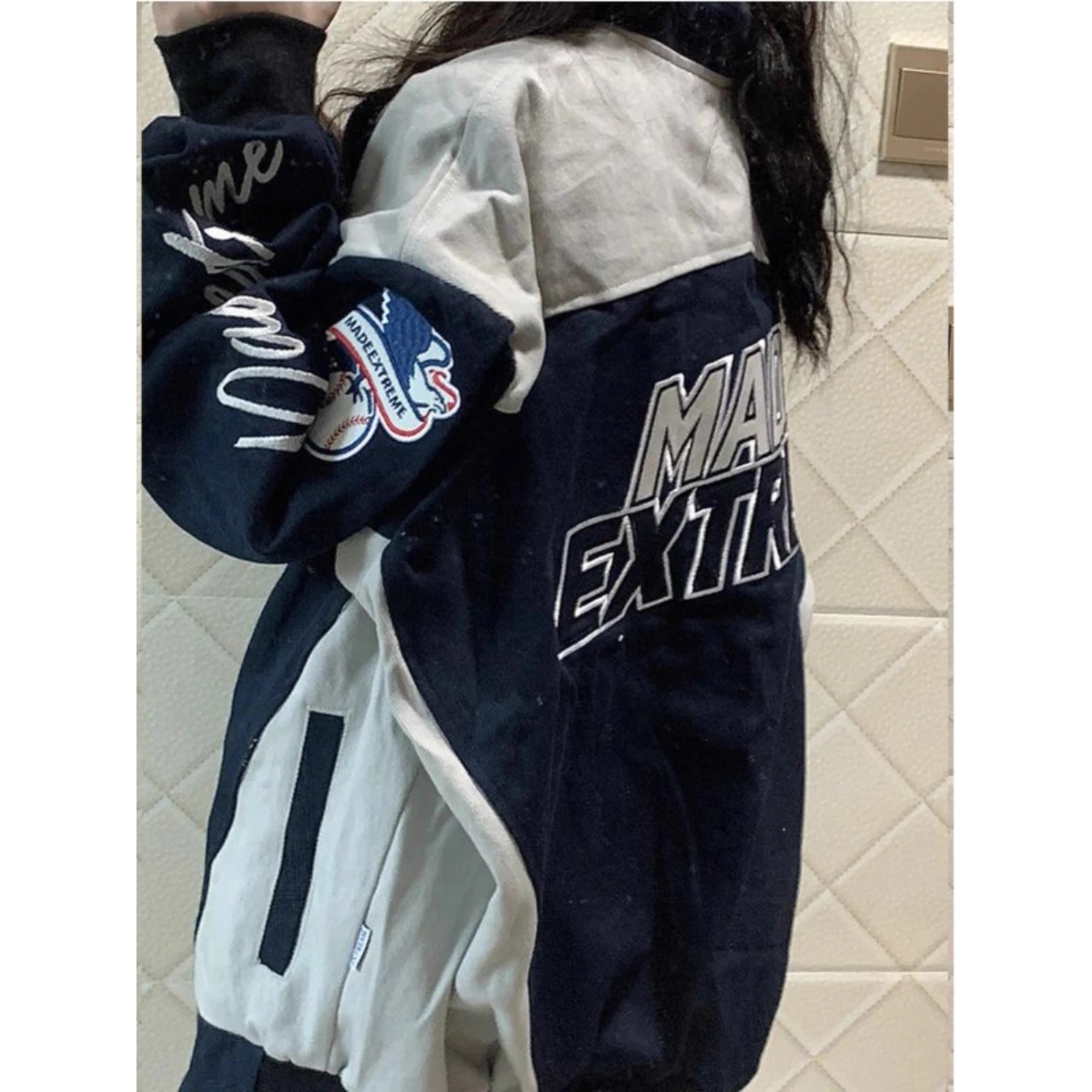 

Мужская куртка-жакет Extra Large 300 Pou в американском стиле High Street, хип-хоп, ретро, с вышивкой, высококачественная рабочая одежда, мотоциклетная верхняя одежда