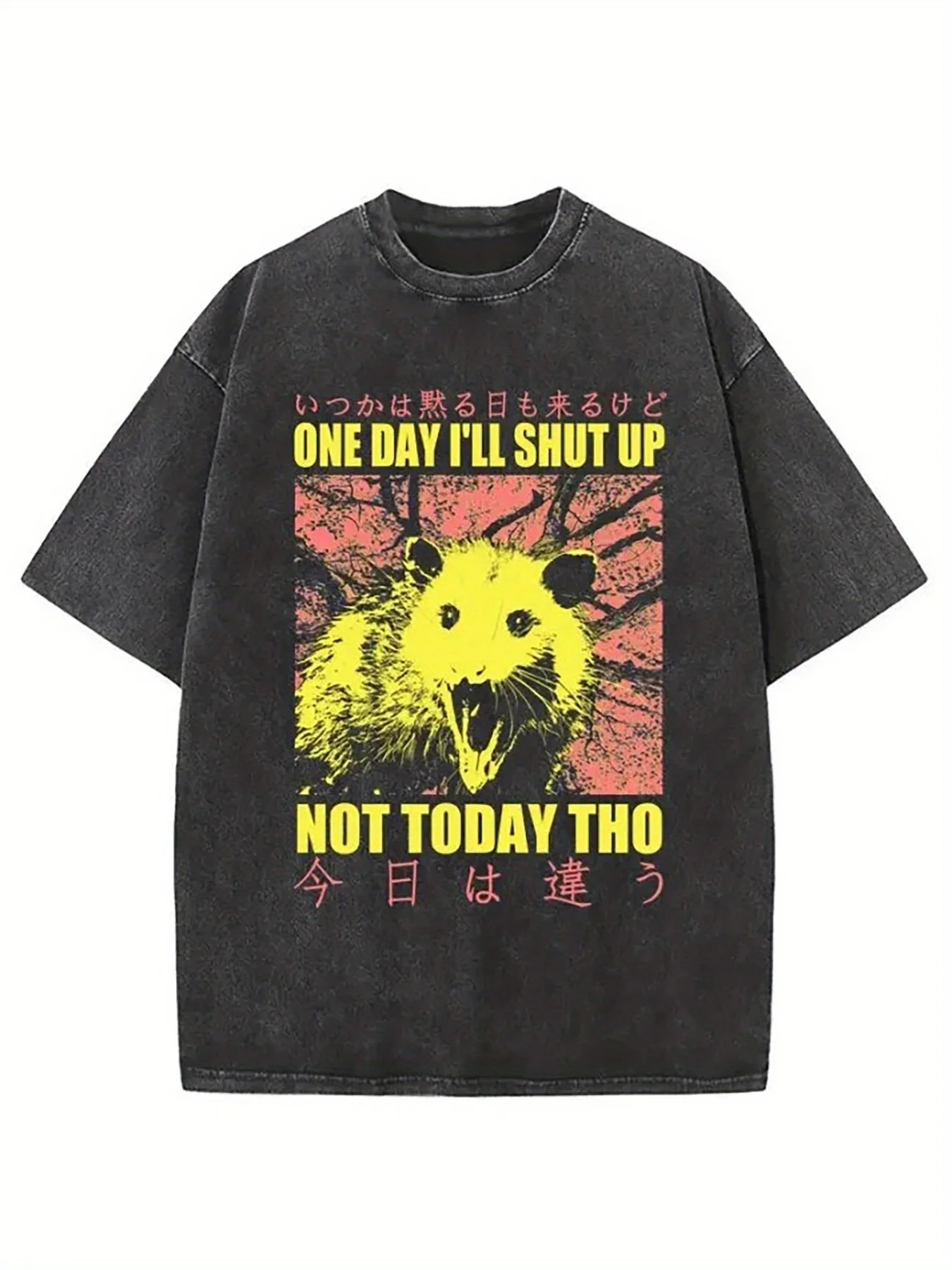 A Vintage Washed T-Shirt Featuring a Surprised Mouse Design and a Bold 