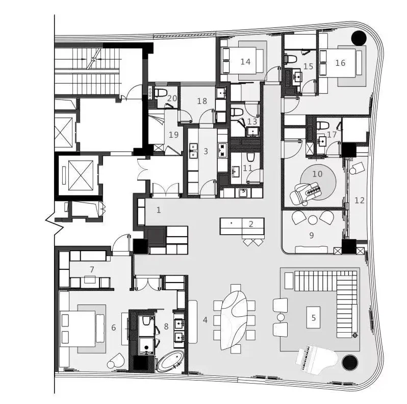 

Sanhai Light Interior Design Floor Plan 3D Rendering Строительный рисунок План дома в пентхауме Индивидуальный продукт для дома
