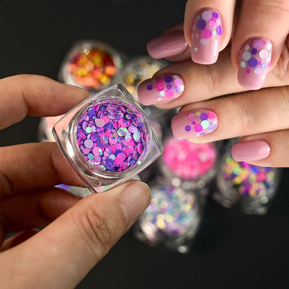 5/12 Potten Holografische Vlokken Nail Art Glitter Pailletten Ultradunne Iriserende Paillette Sparkly Ronde Hexagon Nagels Confetti Vlokken