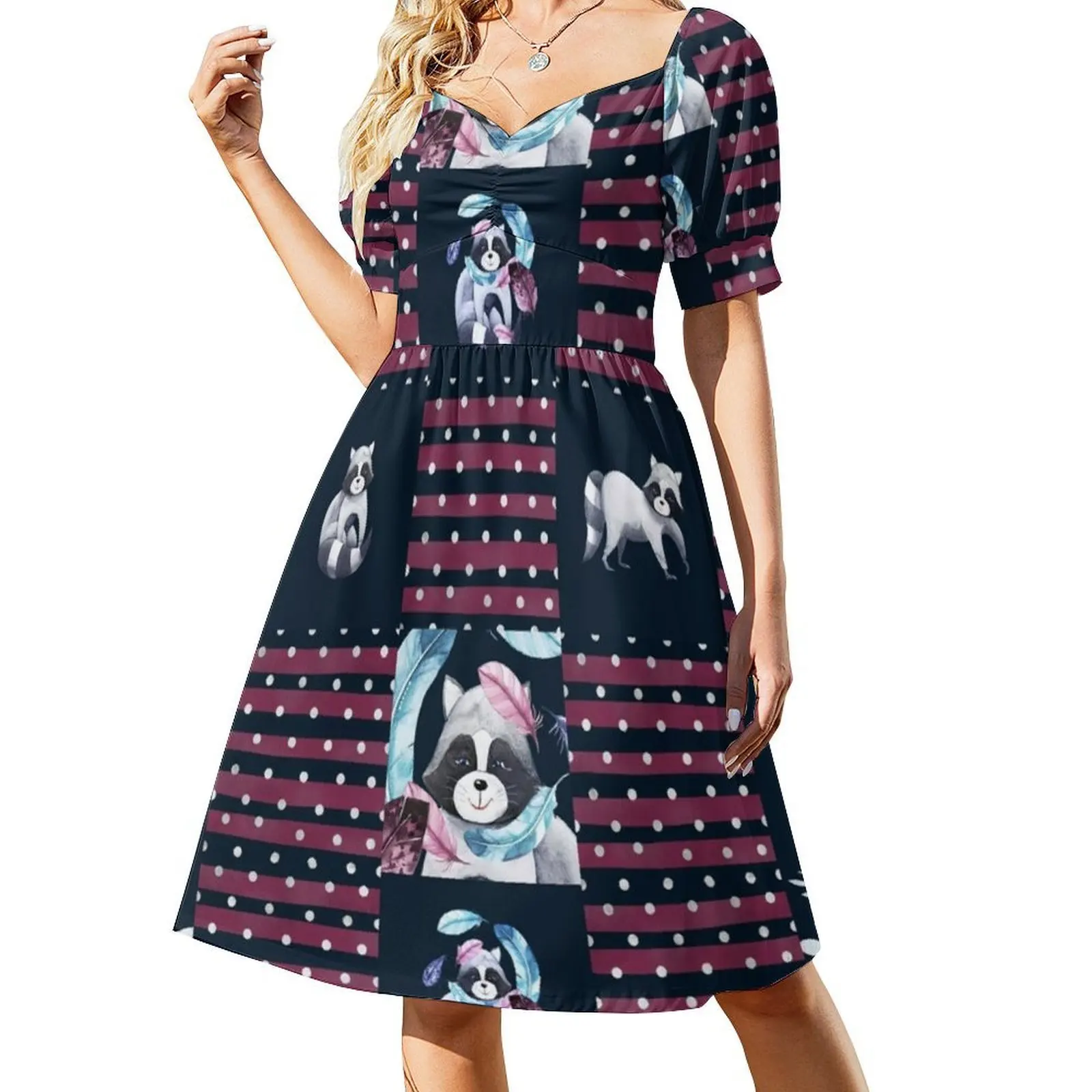 الراكون الأزهار ريشة الأزهار سموك فستان للنساء الربيع الصيف فستان كاجوال للحزب الراكون تشريح الراكون الفن الراكون #2