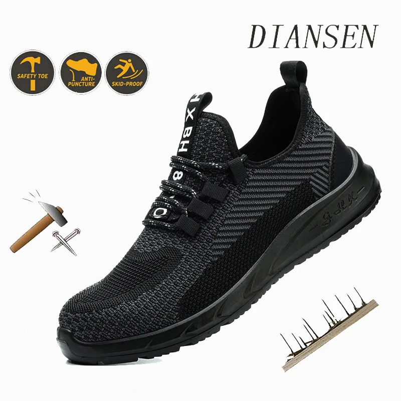 

Comfortable Safety Shoes Steel Toe Lightweight Breathable Design Non-Slip Sneakers Indestructible Shoes for Warehouse Black
