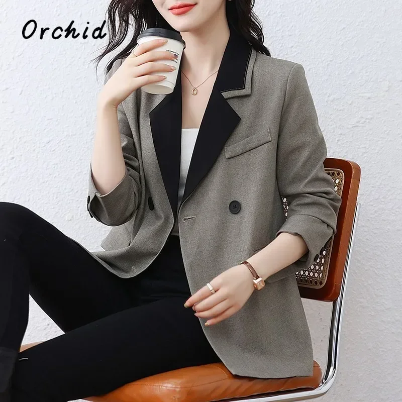 Elegante Patchwork lässig Single Button maßge schneiderte Mantel 2024 Winter Frauen Büro Dame Luxus gekerbten Kragen Langarm Blazer