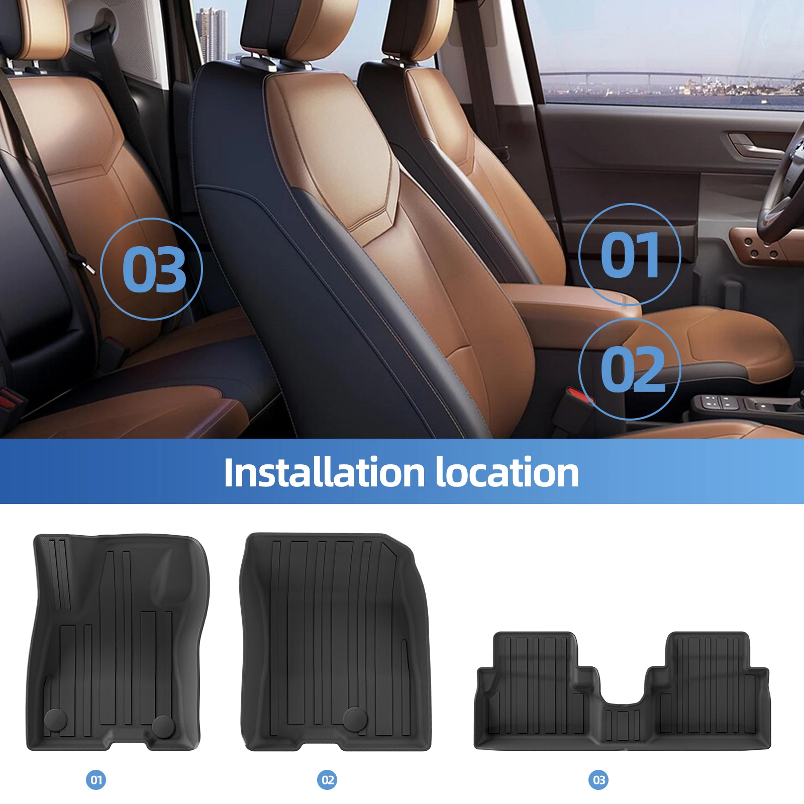Für Ford Maverick Hybrid 2022-2025 Autofußmatten Allwetter-Fußraumauskleidung TPE 3D Fußmatte Schwarz Linkslenker Schwarz – Detail 2